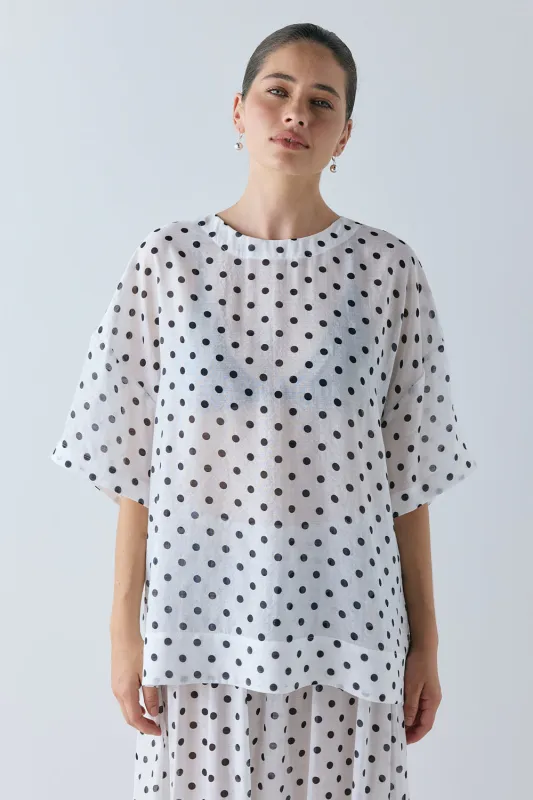 Esther Sheer Top White Polka Dot made by Verge Girl