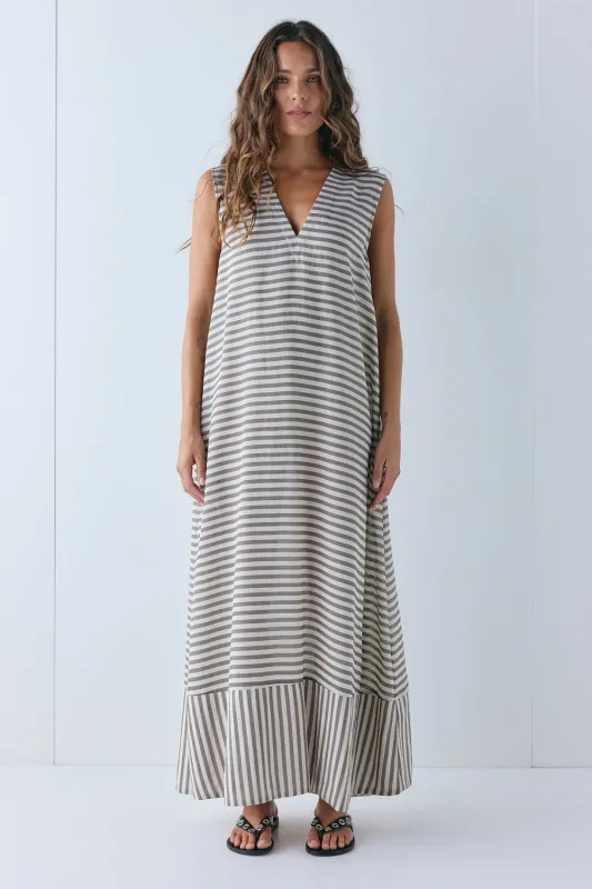 Colette Maxi Dress Grey Stripe made by Verge Girl