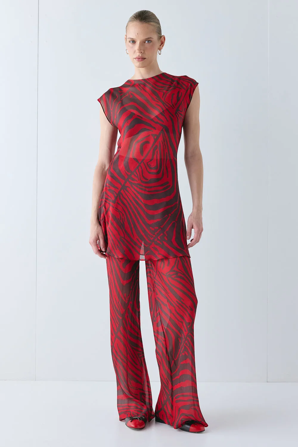 Ames Sheer Mini Dress Red Zebra sold by Verge Girl