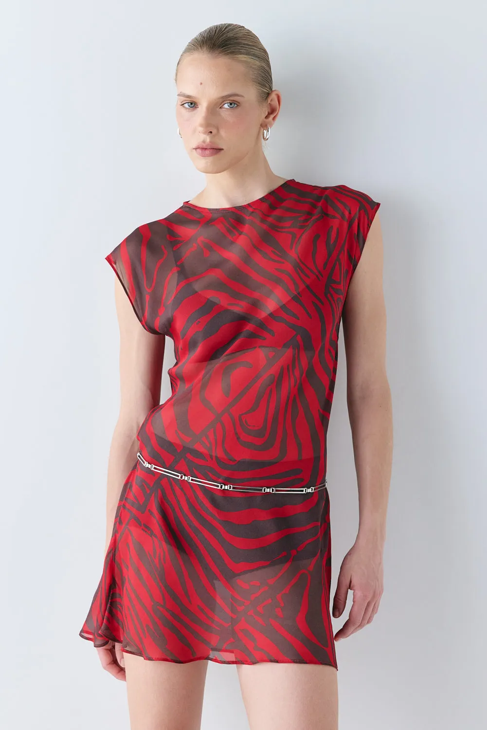 Ames Sheer Mini Dress Red Zebra sold by Verge Girl product image thumbnail 2
