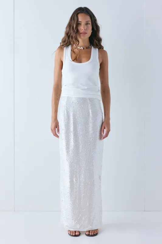 Devyn Sequin Midi Skirt Ivory made by Verge Girl
