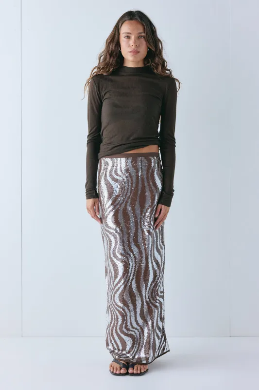 Devyn Sequin Midi Skirt Molten made by Verge Girl