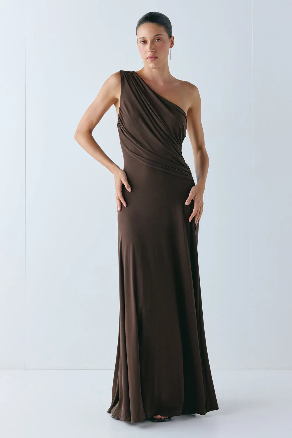 Marion Maxi Dress Chocolate sold by Verge Girl
