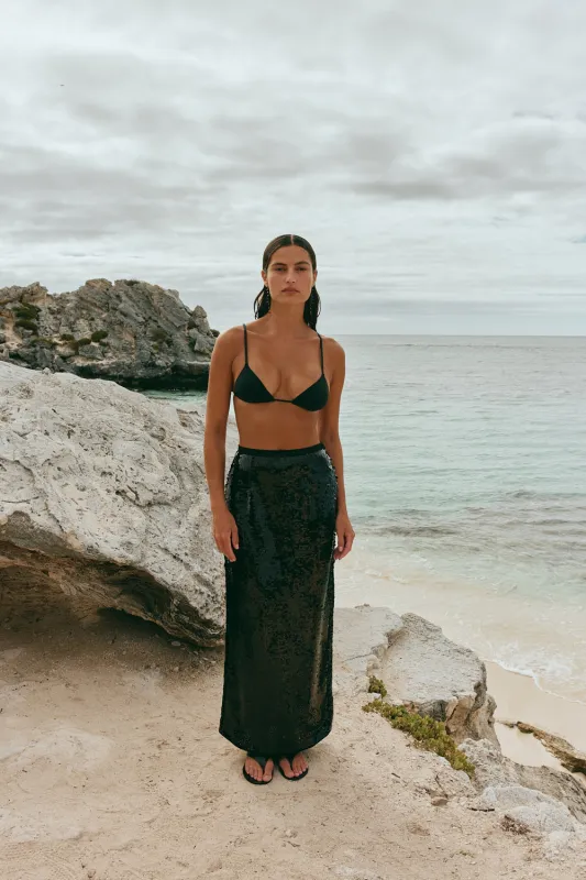 Devyn Sequin Midi Skirt Midnight made by Verge Girl