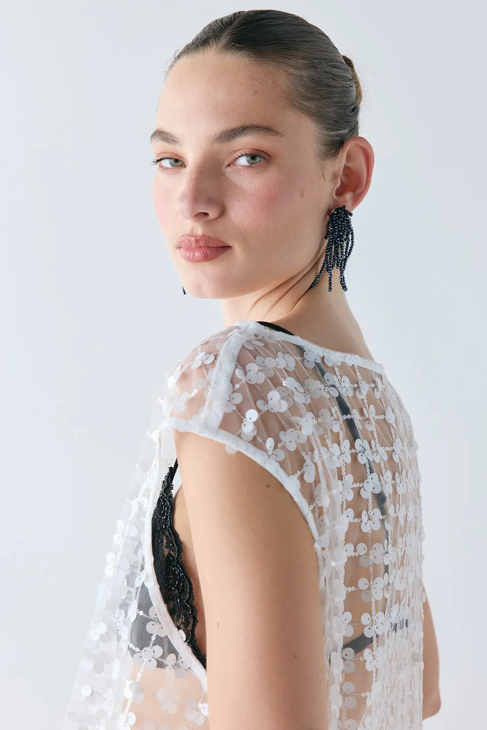 Solaire Sequin Maxi Dress White Check sold by Verge Girl product image thumbnail 5
