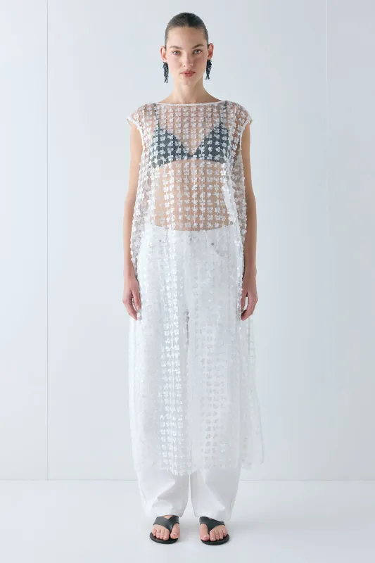 Solaire Sequin Maxi Dress White Check made by Verge Girl