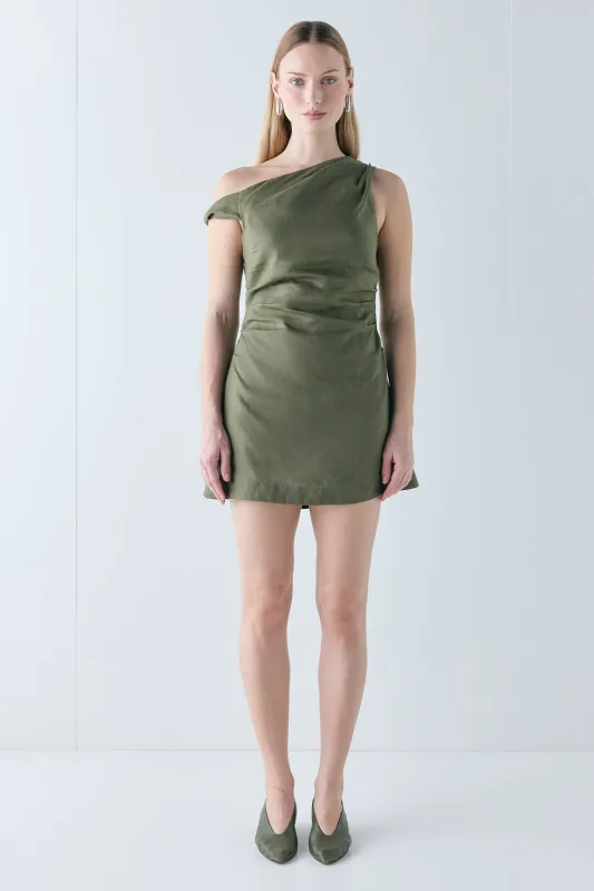 Milly Linen Mini Dress Olive made by Verge Girl