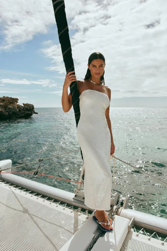 Sabine Sequin Midi Dress Ivory made by Verge Girl