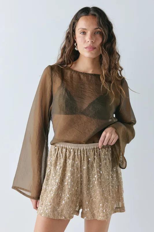 Leo Sequin Shorts Tan made by Verge Girl