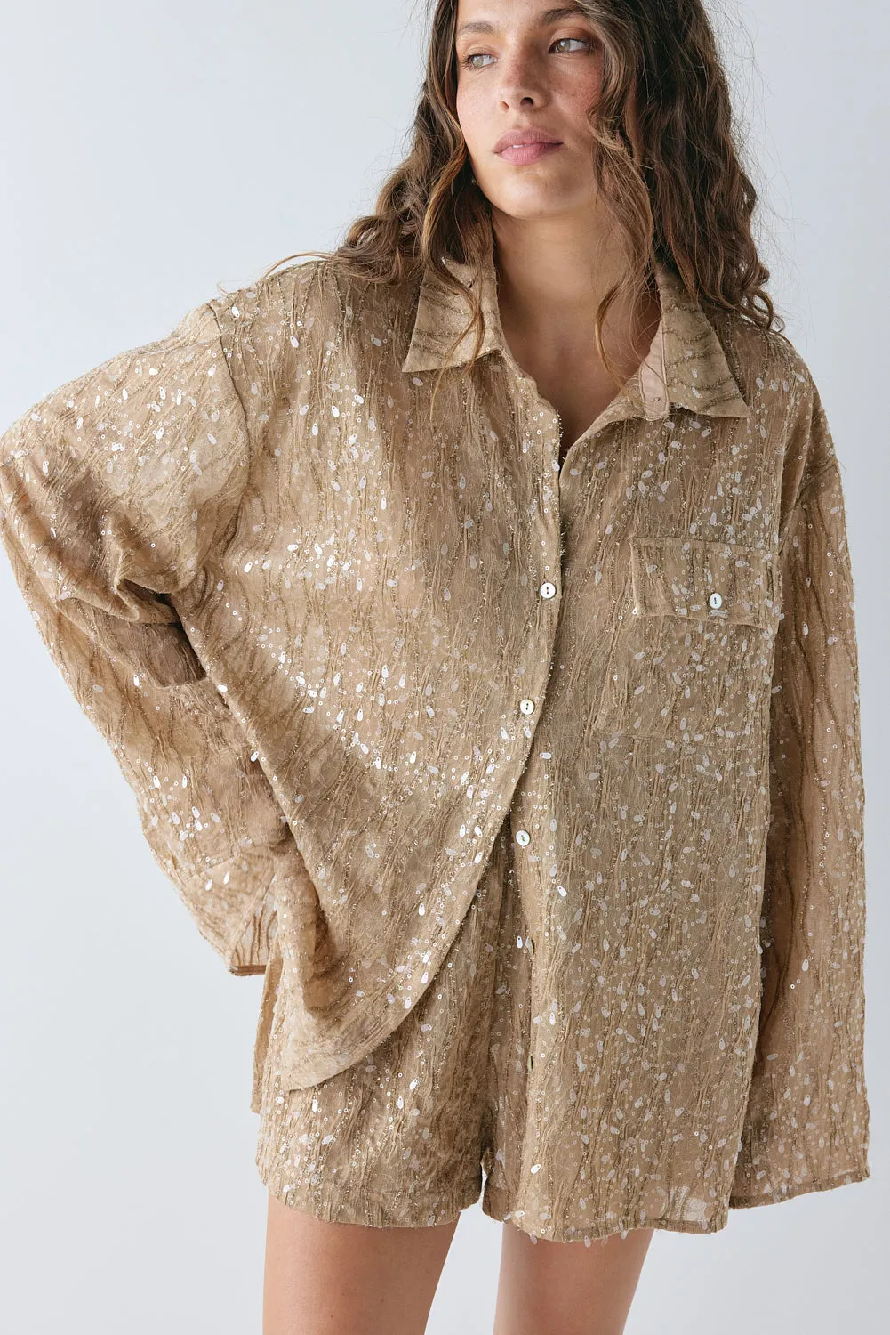 Leo Sequin Shorts Tan sold by Verge Girl product image thumbnail 3