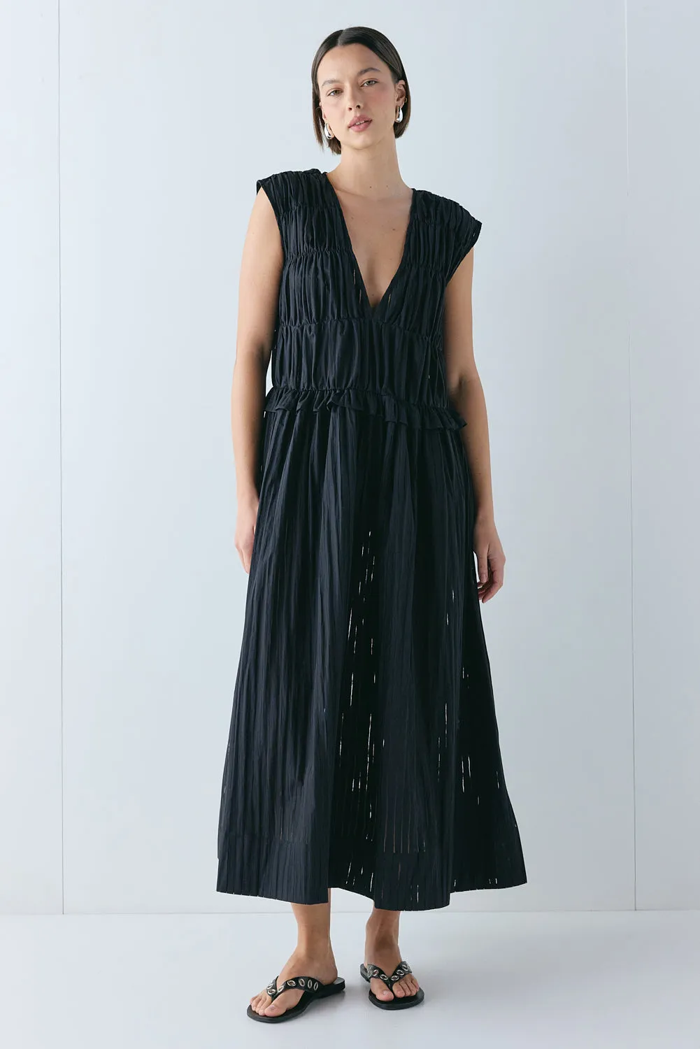 Izabel Maxi Dress Black Sheer Stripe sold by Verge Girl