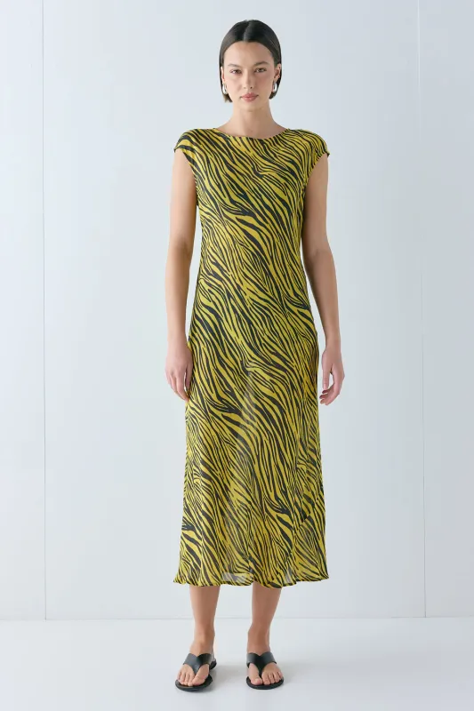 Yuri Sheer Midi Dress Yellow Tiger made by Verge Girl