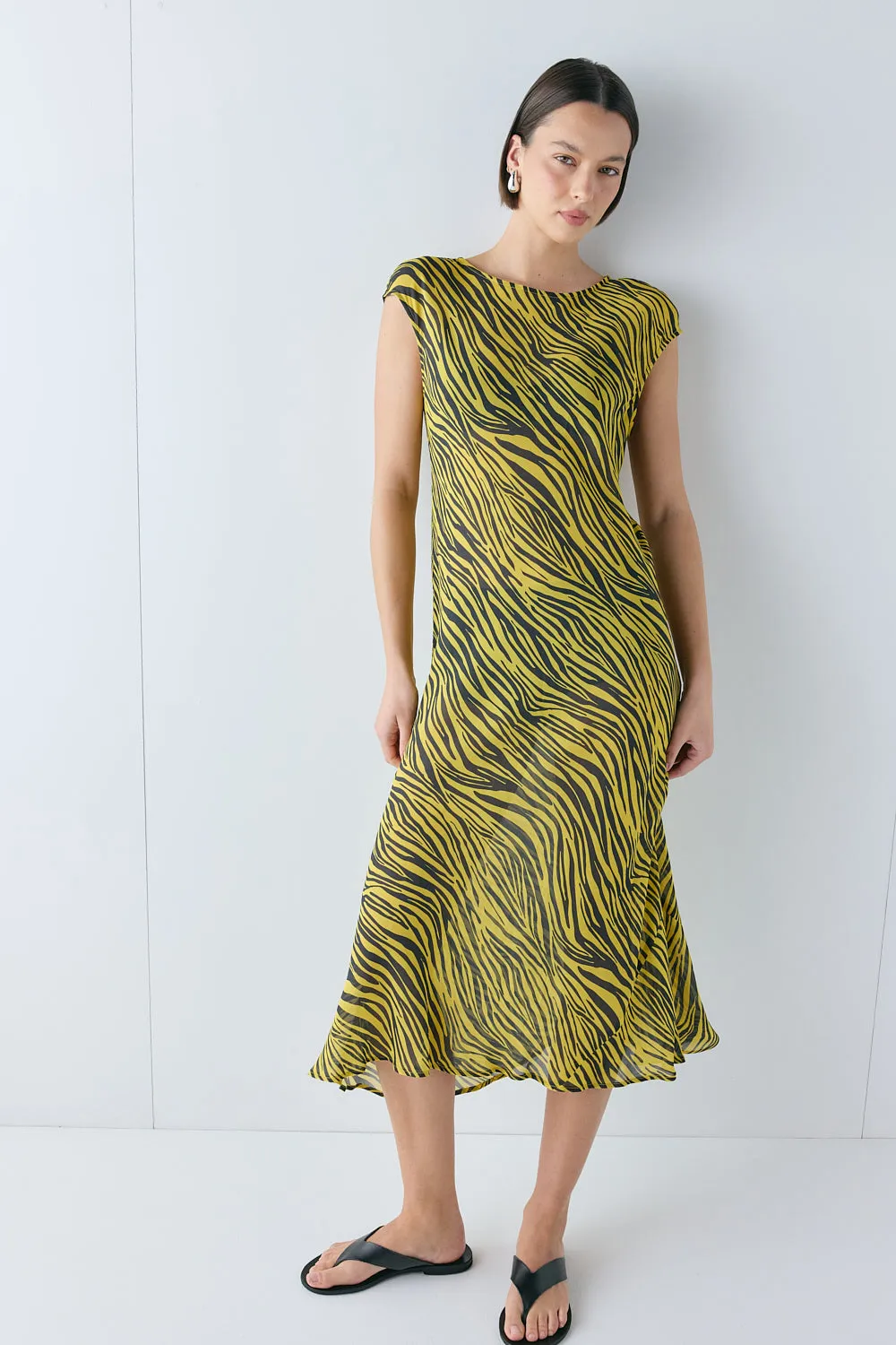 Yuri Sheer Midi Dress Yellow Tiger sold by Verge Girl product image thumbnail 3