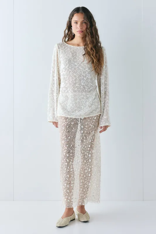 Lane Sequin Midi Skirt Cream made by Verge Girl