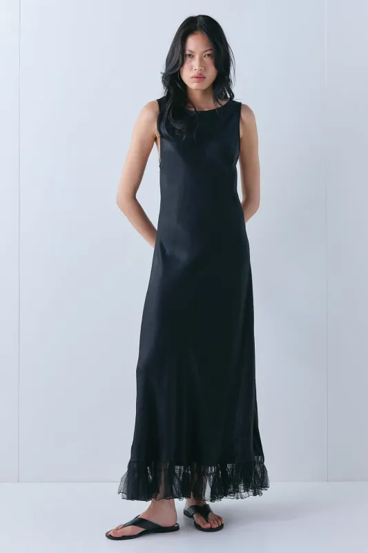 Micha Satin Maxi Dress Black made by Verge Girl