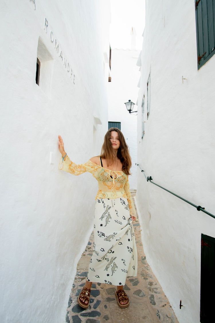 Cosmic Bias Cut Maxi Skirt Cream sold by Verge Girl product image thumbnail 5