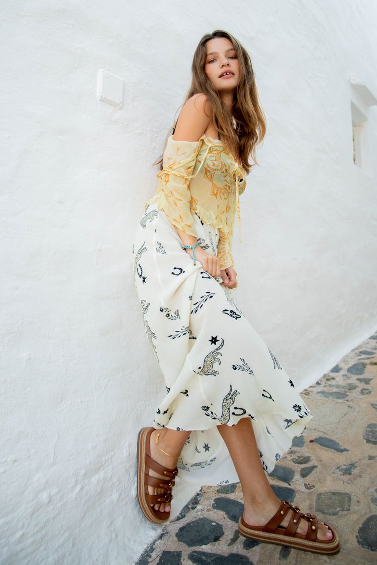 Cosmic Bias Cut Maxi Skirt Cream sold by Verge Girl product image thumbnail 2