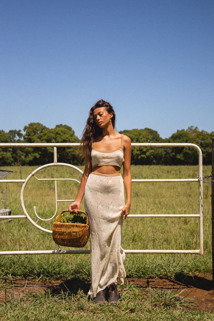 VRG GRL City Of Stars Knit Midi Skirt // Cream sold by Verge Girl product image thumbnail 3