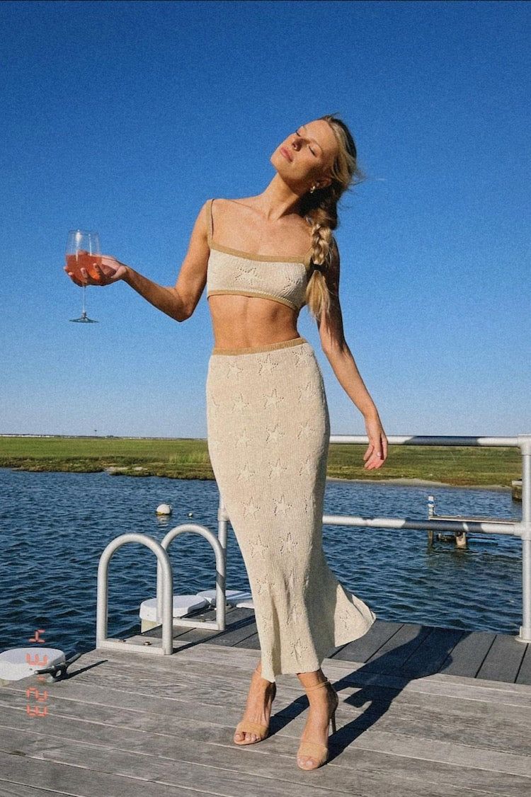 VRG GRL City Of Stars Knit Midi Skirt // Cream sold by Verge Girl product image thumbnail 5