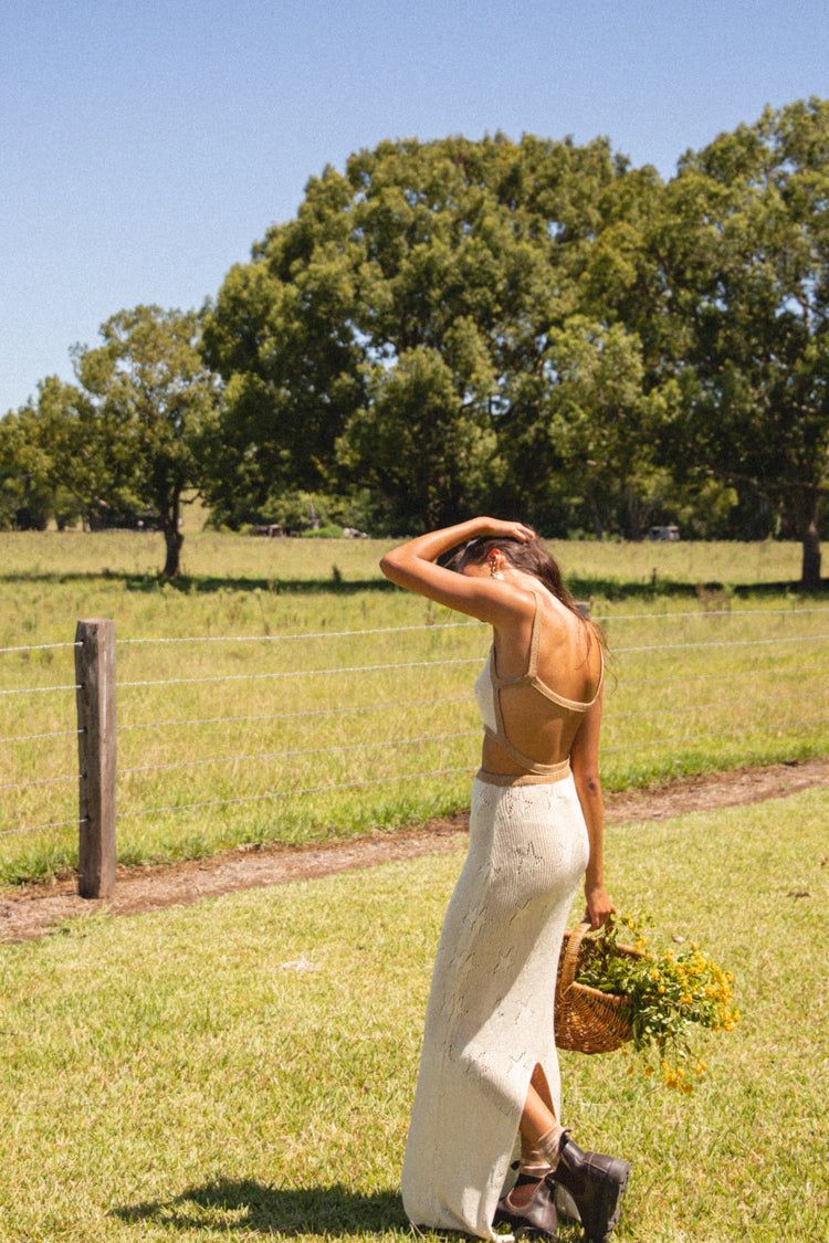 VRG GRL City Of Stars Knit Midi Skirt // Cream sold by Verge Girl product image thumbnail 4