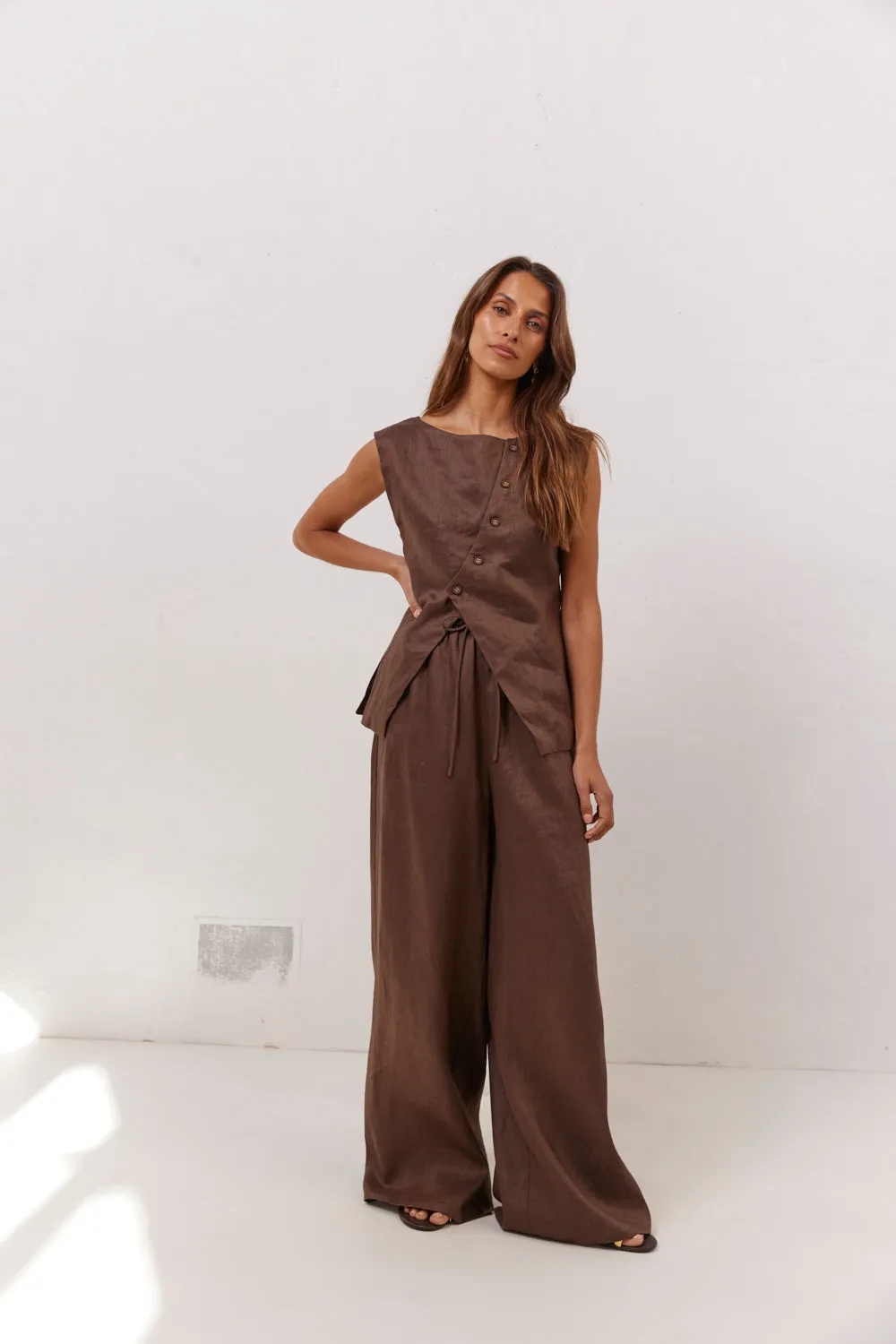 Raya Linen Pants Chocolate sold by Verge Girl product image thumbnail 3
