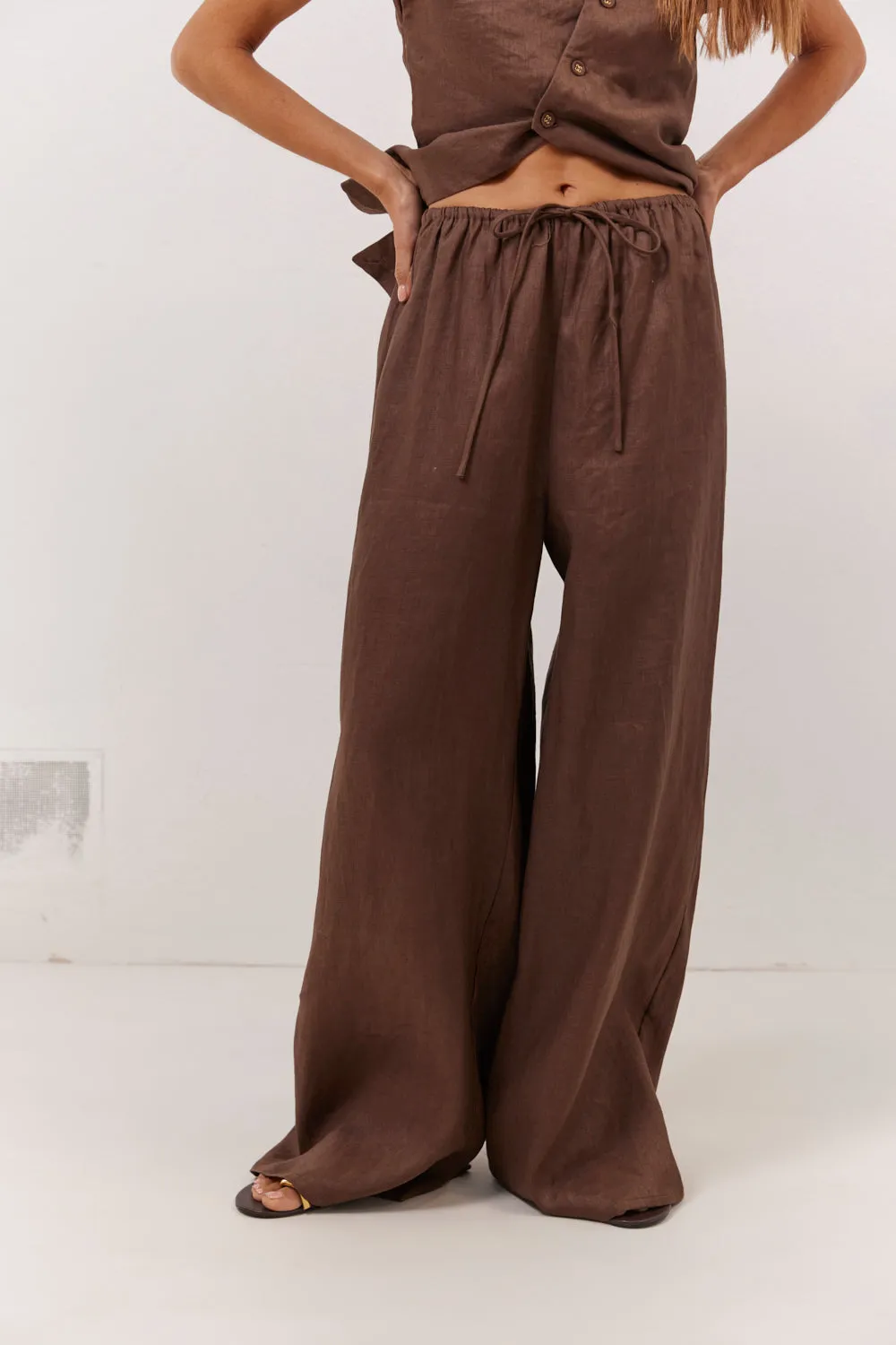 Raya Linen Pants Chocolate sold by Verge Girl product image thumbnail 2