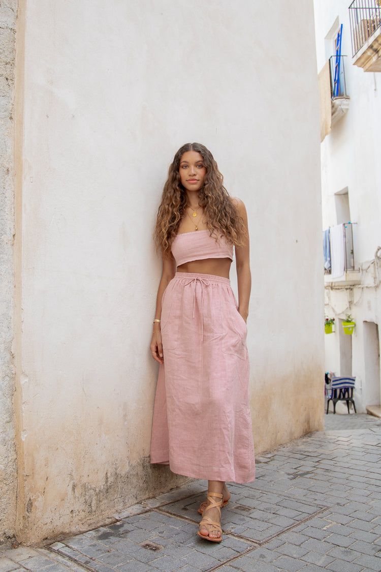 Cariño Linen Midi Skirt Blush sold by Verge Girl product image thumbnail 4