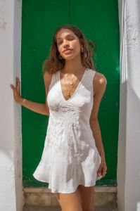 VRG GRL Gardénia Bias Cut Mini Dress // White sold by Verge Girl