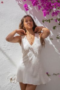 VRG GRL Gardénia Bias Cut Mini Dress // White sold by Verge Girl