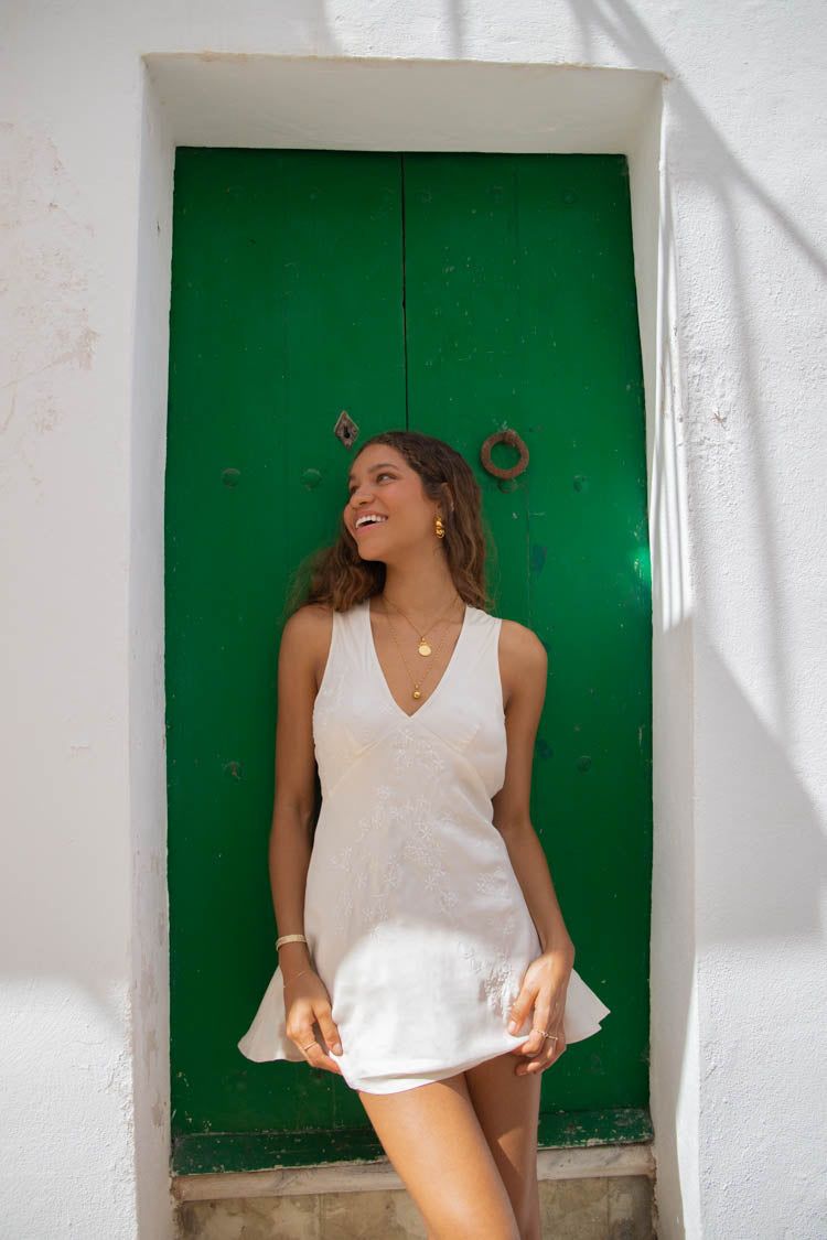 VRG GRL Gardénia Bias Cut Mini Dress // White sold by Verge Girl