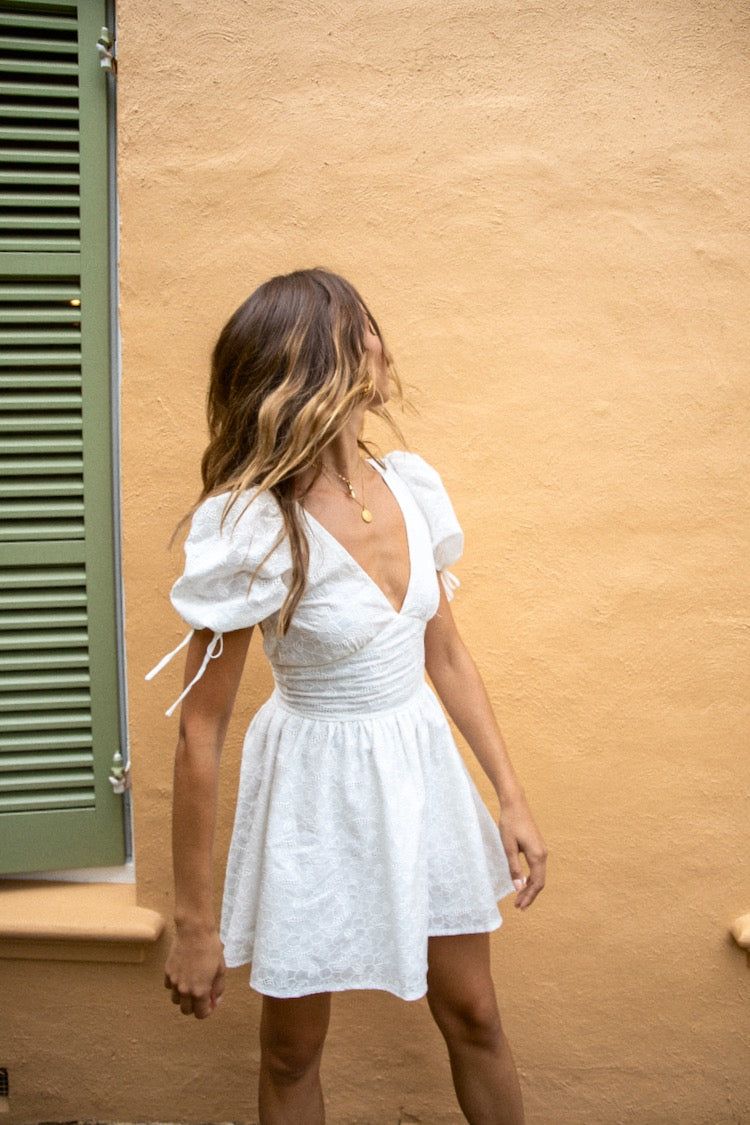 VRG GRL Late Mornings Anglaise Mini Dress // White sold by Verge Girl