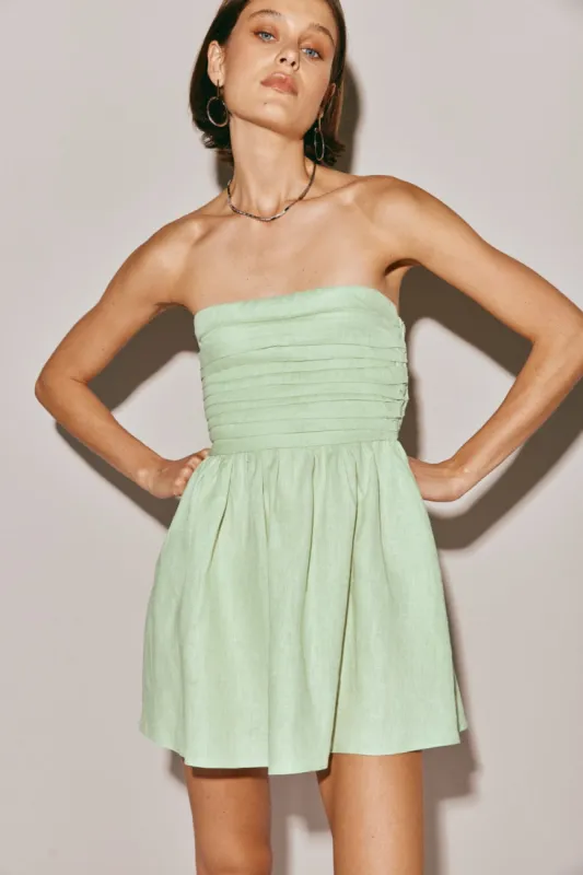 Saint Malo Linen Mini Dress Sage sold by Verge Girl