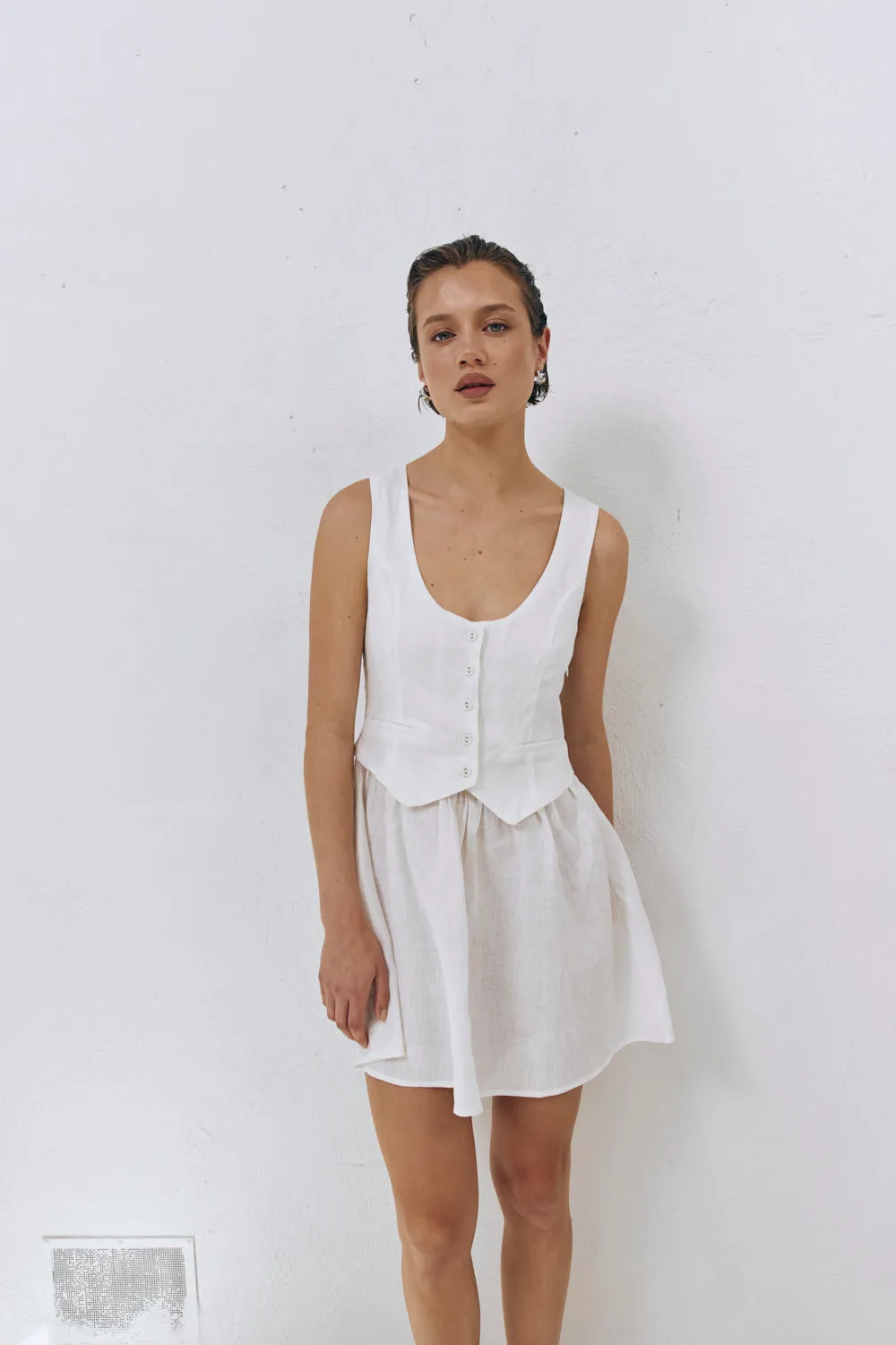 Ma Cherie Linen Mini Dress White sold by Verge Girl