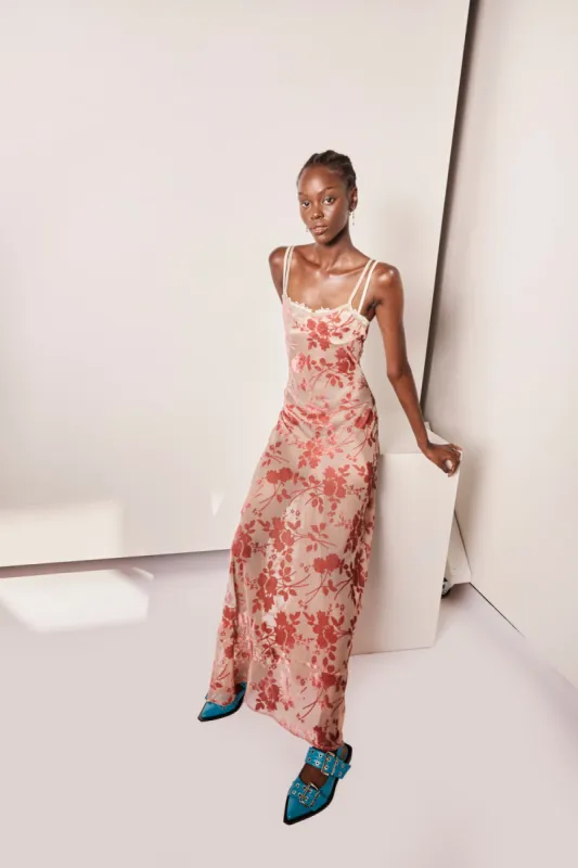 Iris Bias Cut Maxi Dress Rose sold by Verge Girl