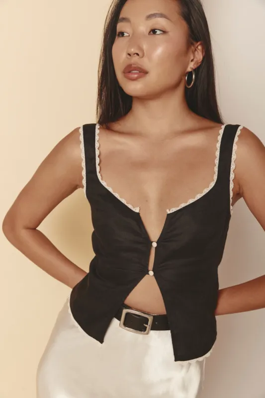 Love Language Linen Button Front Top Black made by Verge Girl