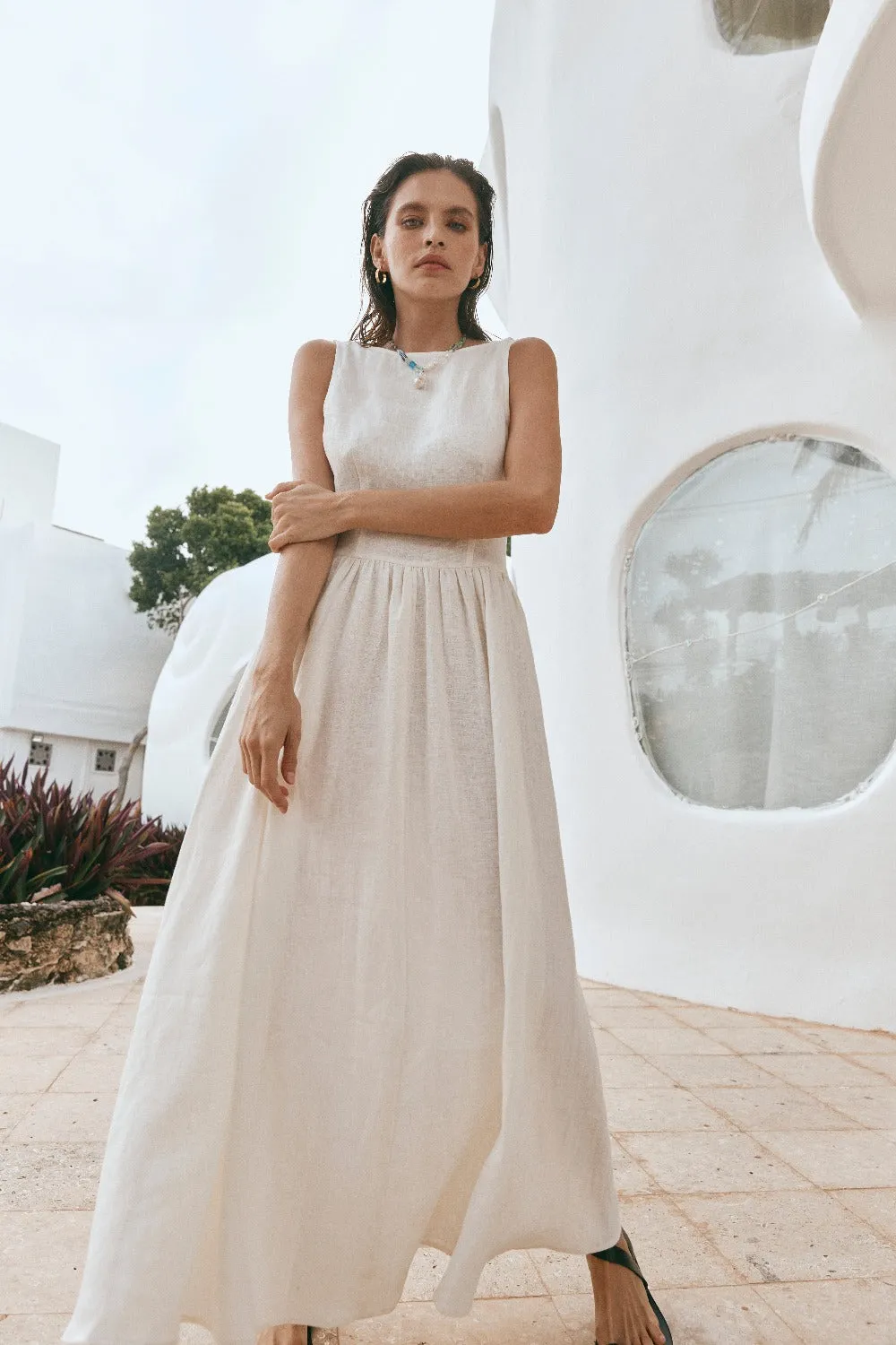 Kara Linen Midi Dress White sold by Verge Girl