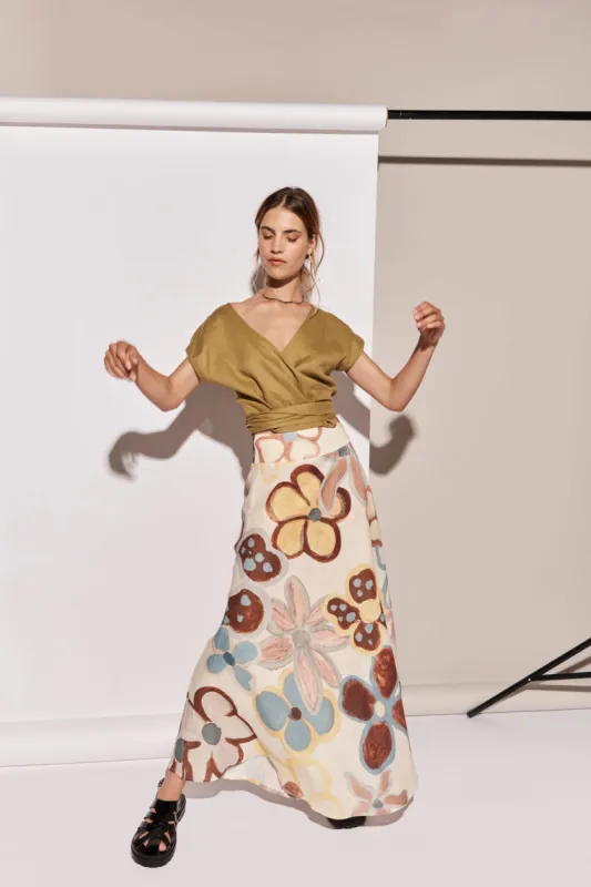 Zoé Linen Maxi Skirt Flower sold by Verge Girl