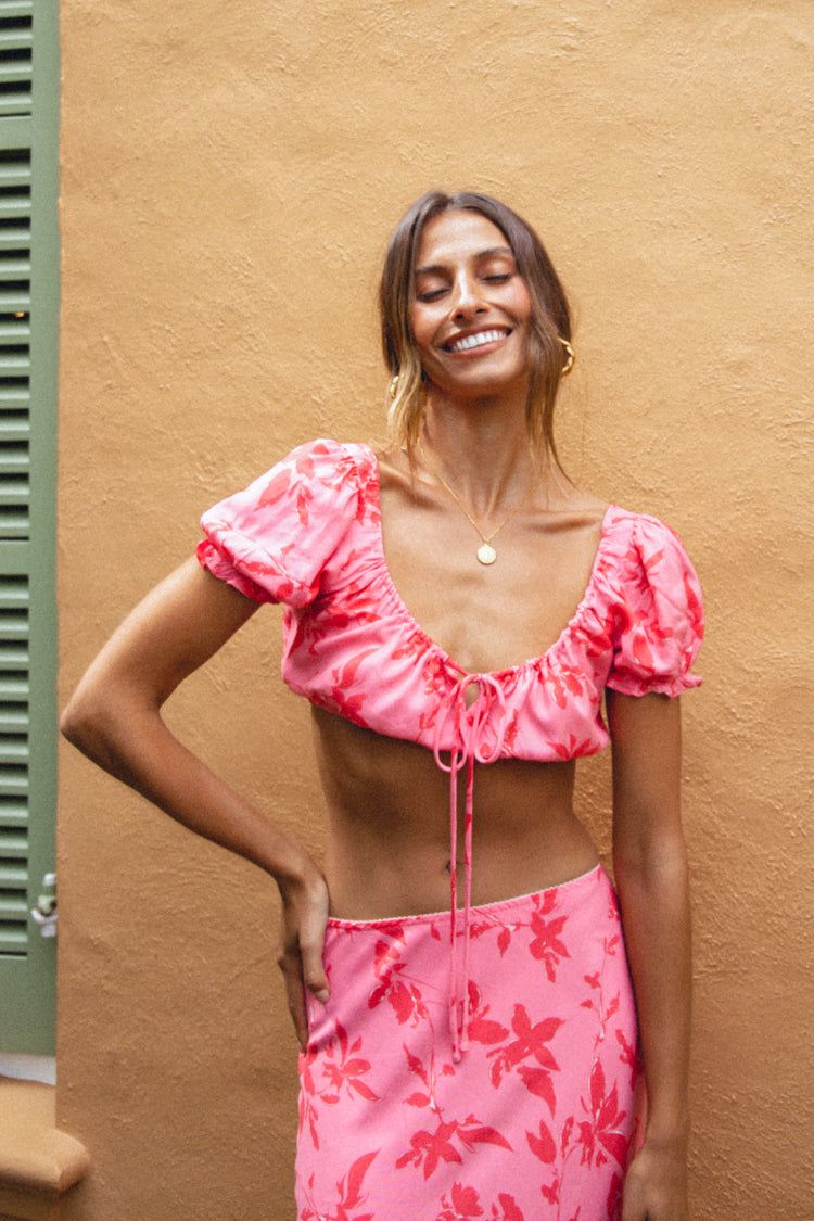 Italian Villa Tie Front Crop Top Fuchsia sold by Verge Girl product image thumbnail 5