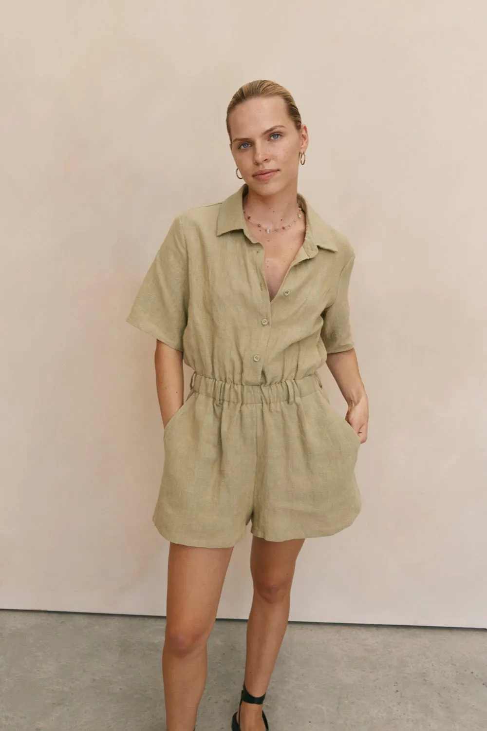 Carmita Linen Romper Sage sold by Verge Girl product image thumbnail 4