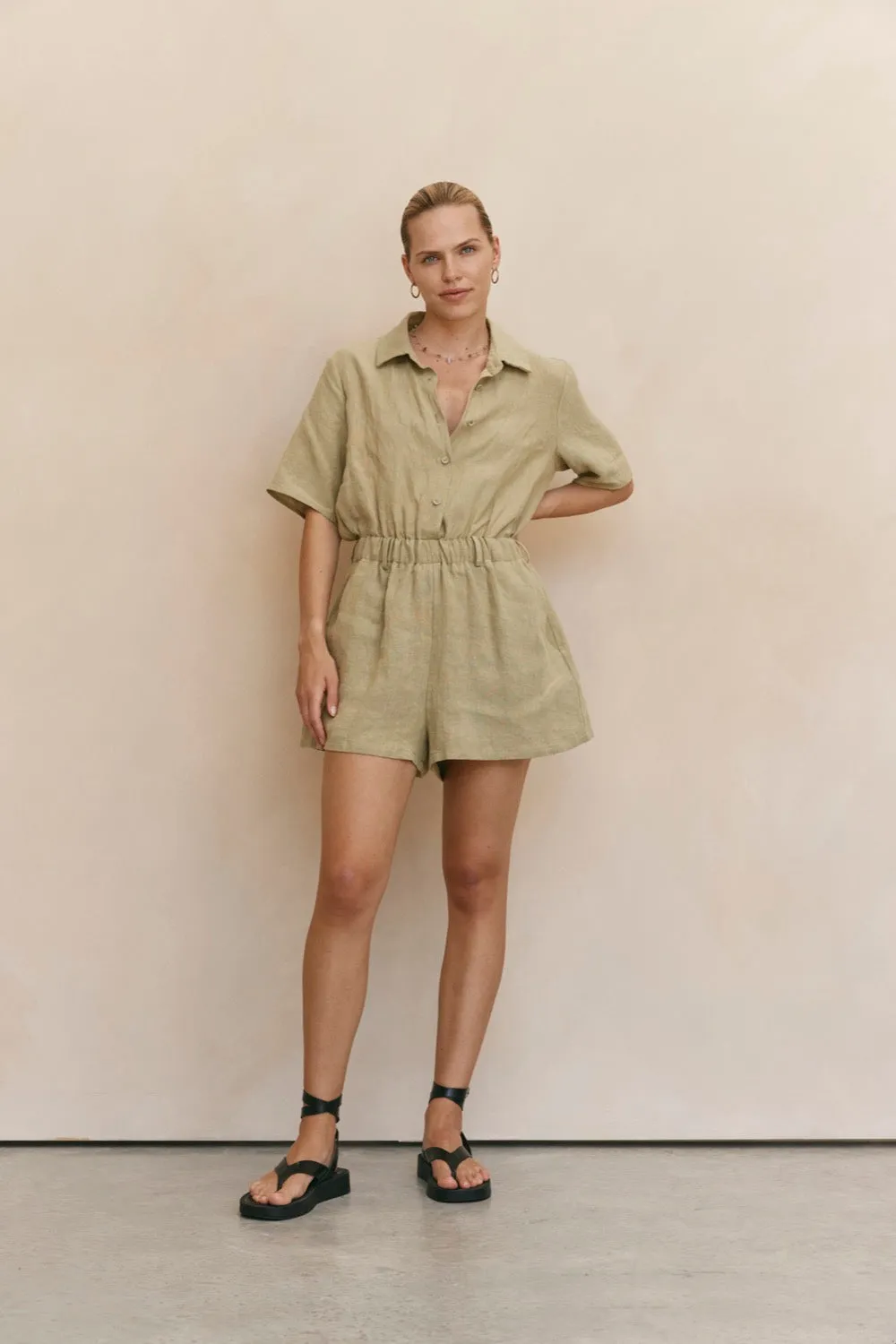 Carmita Linen Romper Sage sold by Verge Girl product image thumbnail 3