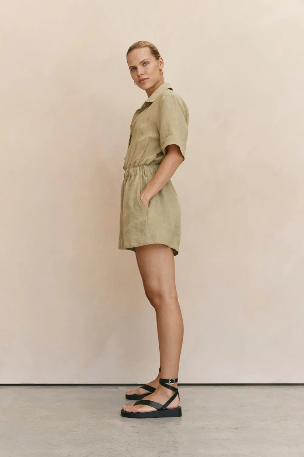Carmita Linen Romper Sage sold by Verge Girl product image thumbnail 2