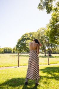 VRG GRL Nights In Ipanema Bias Cut Midi Dress // Brown Check sold by Verge Girl