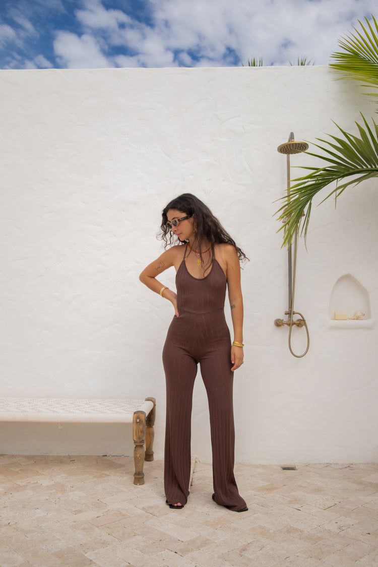 Pave The Way Knit Jumpsuit Chocolate sold by Verge Girl