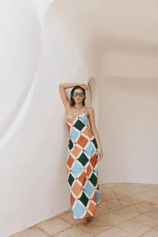 Sant Andrea Bias Cut Maxi Dress Check made by Verge Girl
