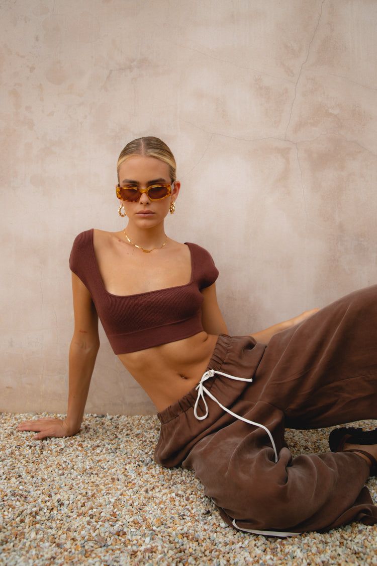 Innovation Knit Crop Top Chocolate sold by Verge Girl