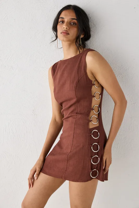 Discoteca Mini Dress Chestnut sold by Verge Girl