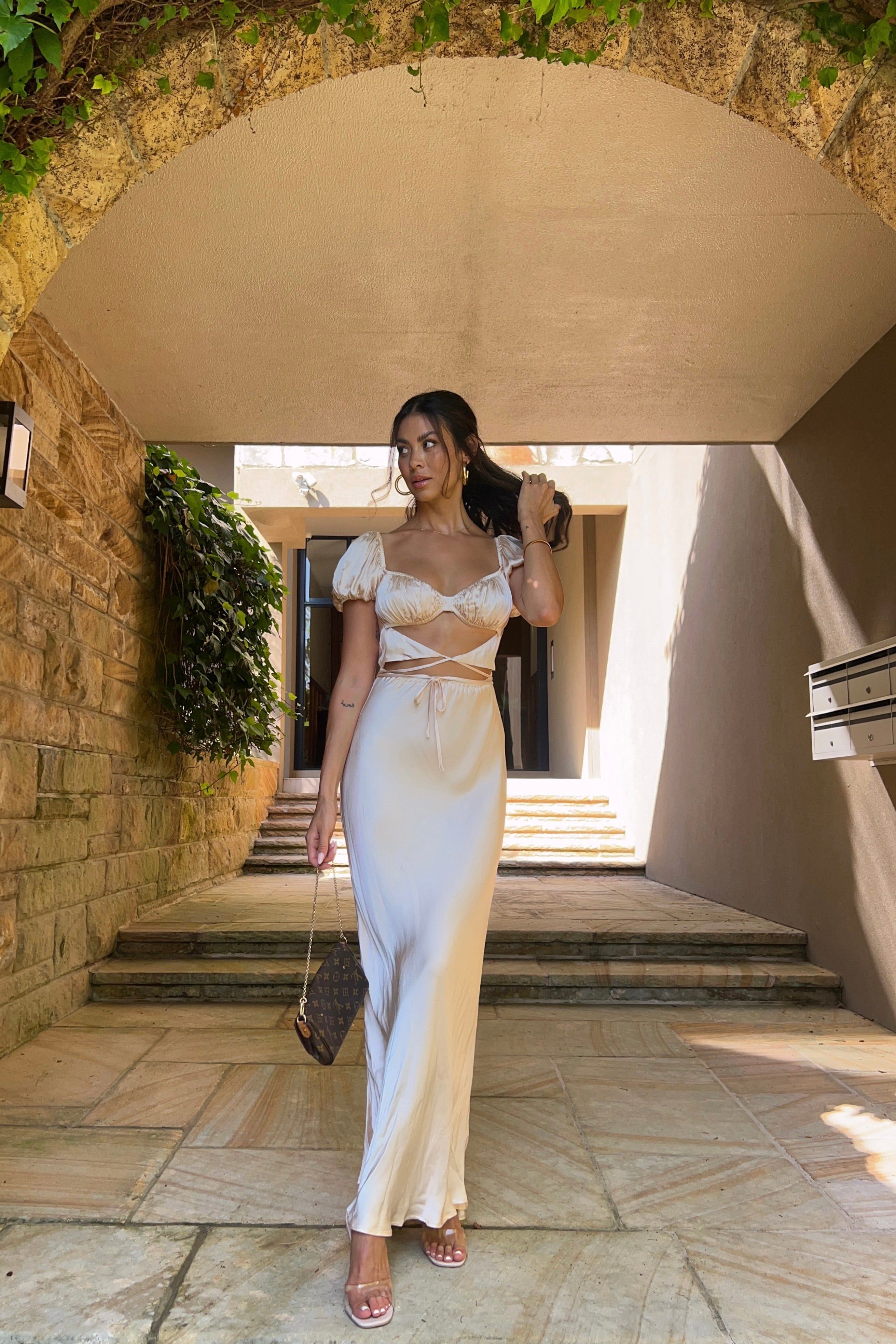 Au Revoir Bias Cut Maxi Dress Nude sold by Verge Girl