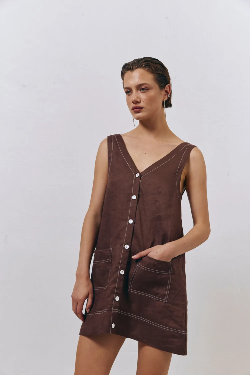 Alice Linen Mini Dress Brown sold by Verge Girl product image thumbnail 2