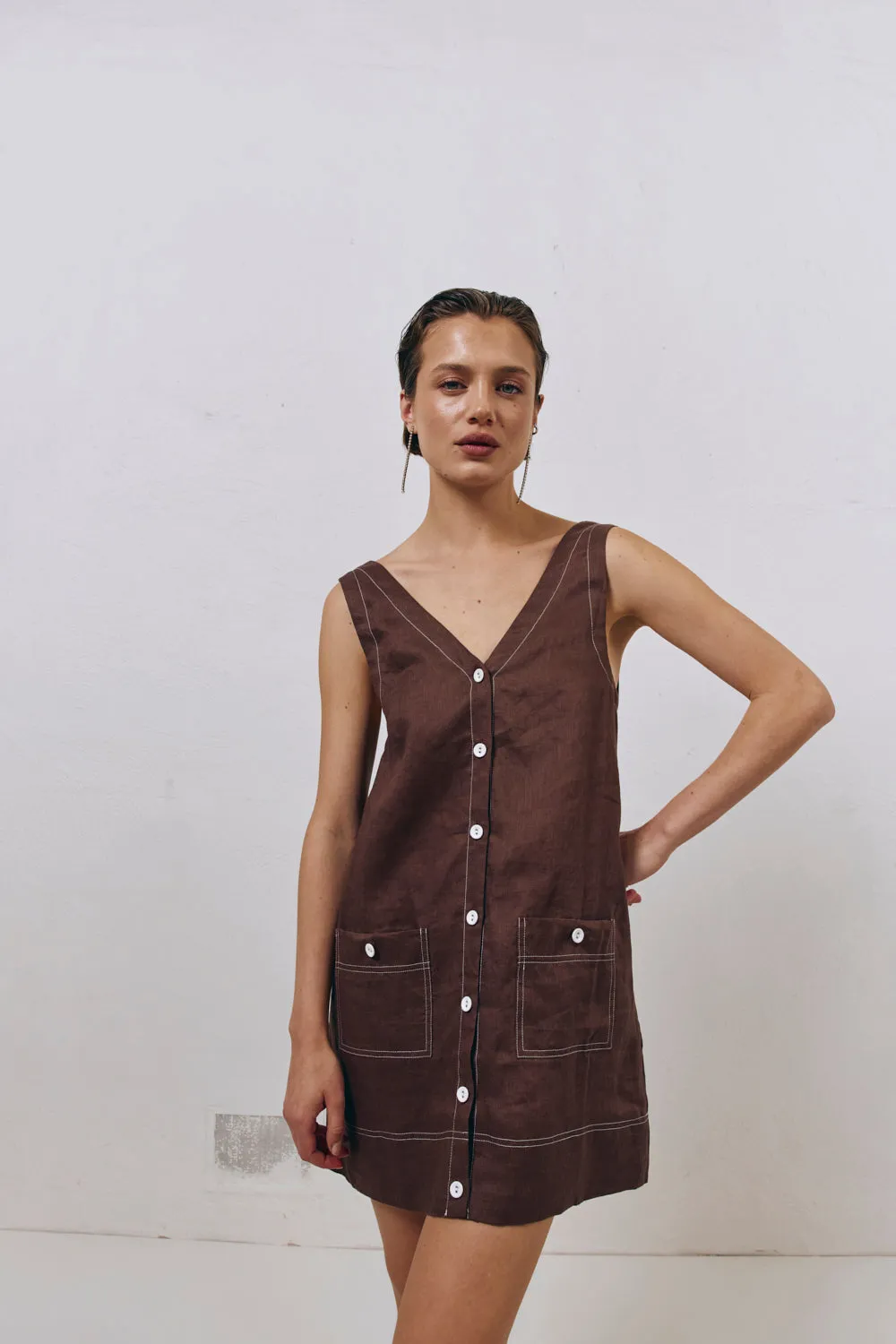 Alice Linen Mini Dress Brown sold by Verge Girl product image thumbnail 4