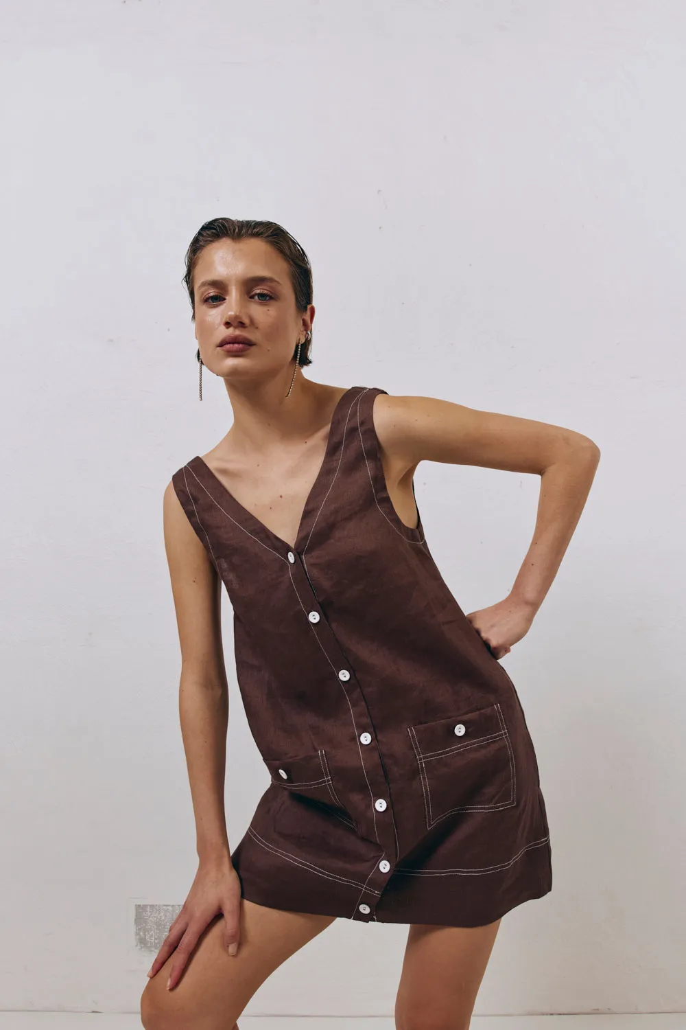 Alice Linen Mini Dress Brown sold by Verge Girl product image thumbnail 5